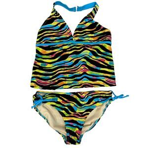 Beach Native Girls Size 16 Rainbow Zebra Tankini Swimsuit 2 Pc Bathing Suit